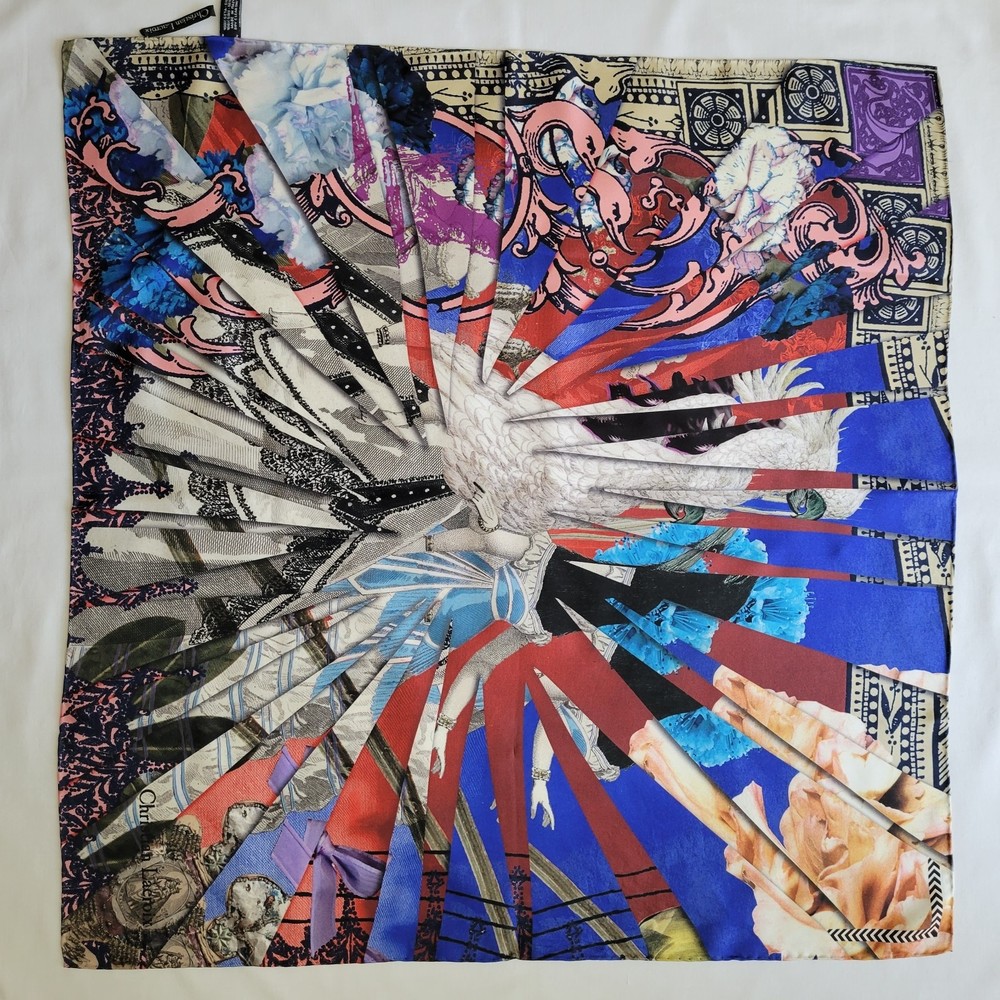 Christian Lacroix Blue Abstract Print Scarf 100% Silk Made in Italy 26x26 inches